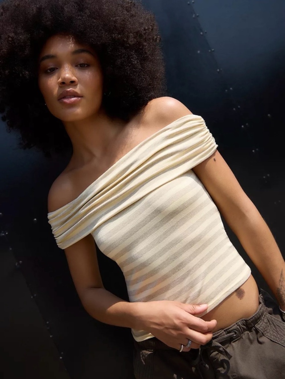 Urban Outfitters Stripped Off-Shoulder Bardot Top Size XS